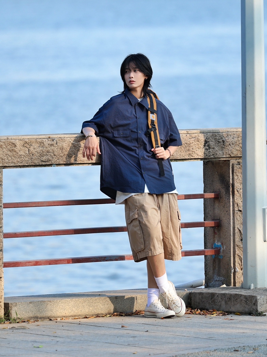 Japanese-Style Checkered Drop Shoulder Short-Sleeve Shirt with Double Pockets - Unisex Youth Jacket for 90s and Y2K Fashion Japanese-Style Checkered Drop Shoulder Short-Sleeve Shirt with Double Pockets - Unisex Youth Jacket for 90s and Y2K Fashion