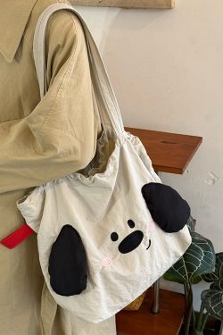 Japanese-Style Cute Big-Eared Dog Shoulder Bag for Women - Large-Capacity Canvas Tote for Students and Commuters