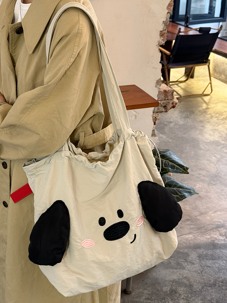 Japanese-Style Cute Big-Eared Dog Shoulder Bag for Women - Large-Capacity Canvas Tote for Students and Commuters Japanese-Style Cute Big-Eared Dog Shoulder Bag for Women - Large-Capacity Canvas Tote for Students and Commuters