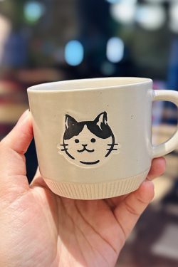 Japanese-Style Cute Cat Coffee Mug, Retro Ceramic Drinking Cup for Home, Ideal Oatmeal Mug for Girls