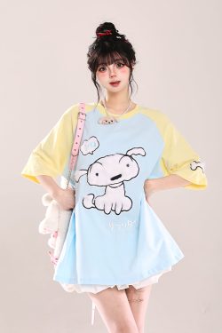 Japanese-Style Cute Sweet Dog Short-Sleeve T-Shirt for Women - Loose-Fitting Summer 2025 Trend, Youthful Look