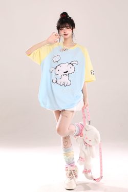 Japanese-Style Cute Sweet Dog Short-Sleeve T-Shirt for Women - Loose-Fitting Summer 2025 Trend, Youthful Look