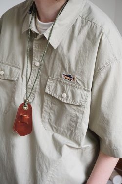 Japanese-Style Embroidered Workwear Polo Shirt for Men & Women | Summer Loose Fit Retro Half-Sleeve Trendy Top