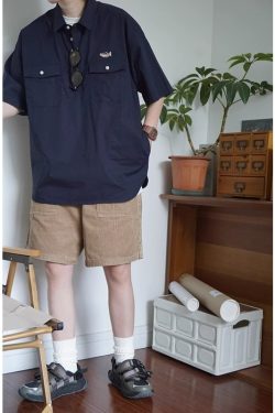 Japanese-Style Embroidered Workwear Polo Shirt for Men & Women | Summer Loose Fit Retro Half-Sleeve Trendy Top