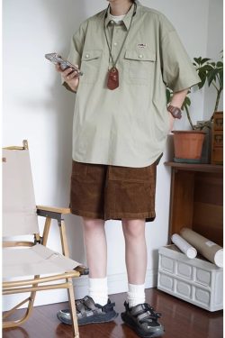 Japanese-Style Embroidered Workwear Polo Shirt for Men & Women | Summer Loose Fit Retro Half-Sleeve Trendy Top