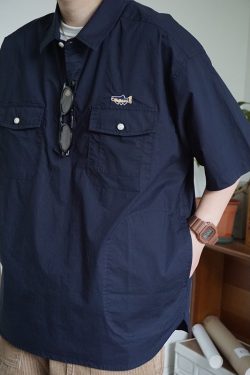 Japanese-Style Embroidered Workwear Polo Shirt for Men & Women | Summer Loose Fit Retro Half-Sleeve Trendy Top