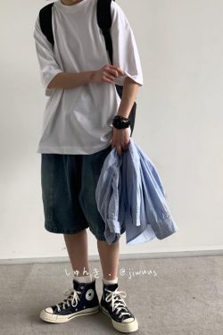 Japanese-Style Heavyweight 260g Loose Short-Sleeve T-Shirt for Men and Women - Summer City Boy Casual College Tee