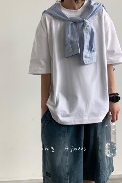 Japanese-Style Heavyweight 260g Loose Short-Sleeve T-Shirt for Men and Women - Summer City Boy Casual College Tee