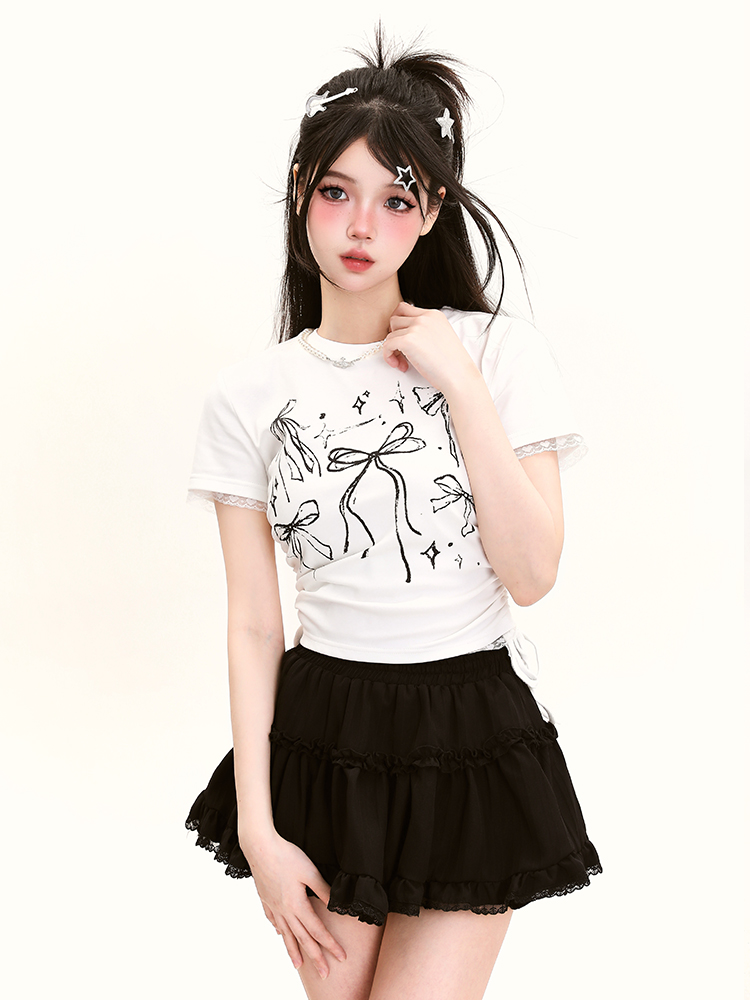 Japanese-Style Lace Spliced A-Line Puff Skirt for Women - High-Waisted, Slimming Summer Fashion, Versatile Niche Half Skirt Japanese-Style Lace Spliced A-Line Puff Skirt for Women - High-Waisted, Slimming Summer Fashion, Versatile Niche Half Skirt