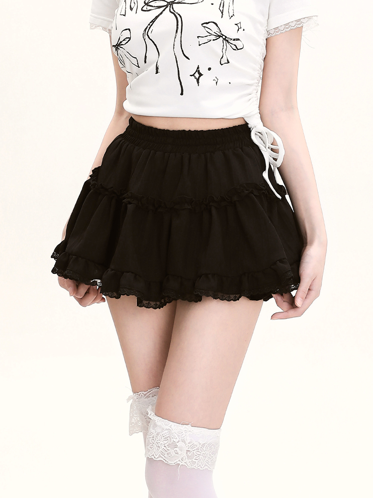 Japanese-Style Lace Spliced A-Line Puff Skirt for Women - High-Waisted, Slimming Summer Fashion, Versatile Niche Half Skirt Japanese-Style Lace Spliced A-Line Puff Skirt for Women - High-Waisted, Slimming Summer Fashion, Versatile Niche Half Skirt