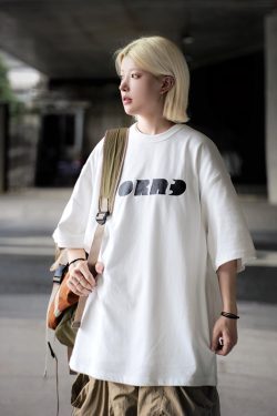 Japanese Style Letter Print Dark Green Short Sleeve T-Shirt for Men - Heavyweight 90s American Trendy Spring/Summer Fashion