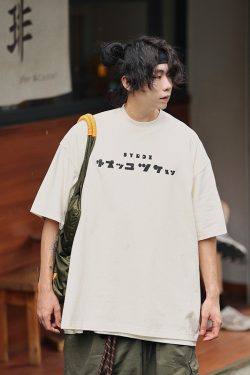 Japanese Style Loose Fit Summer T-Shirt for Men – Fun Printed Short Sleeve Round Neck Tee, Versatile 90s-Inspired Fashion