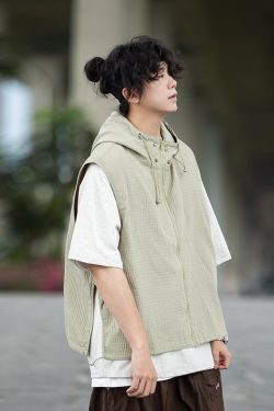 Japanese-Style Loose-Fitting Hooded Vest for Men - Casual Sleeveless Coat, Thin and Versatile for Y2K Fashion