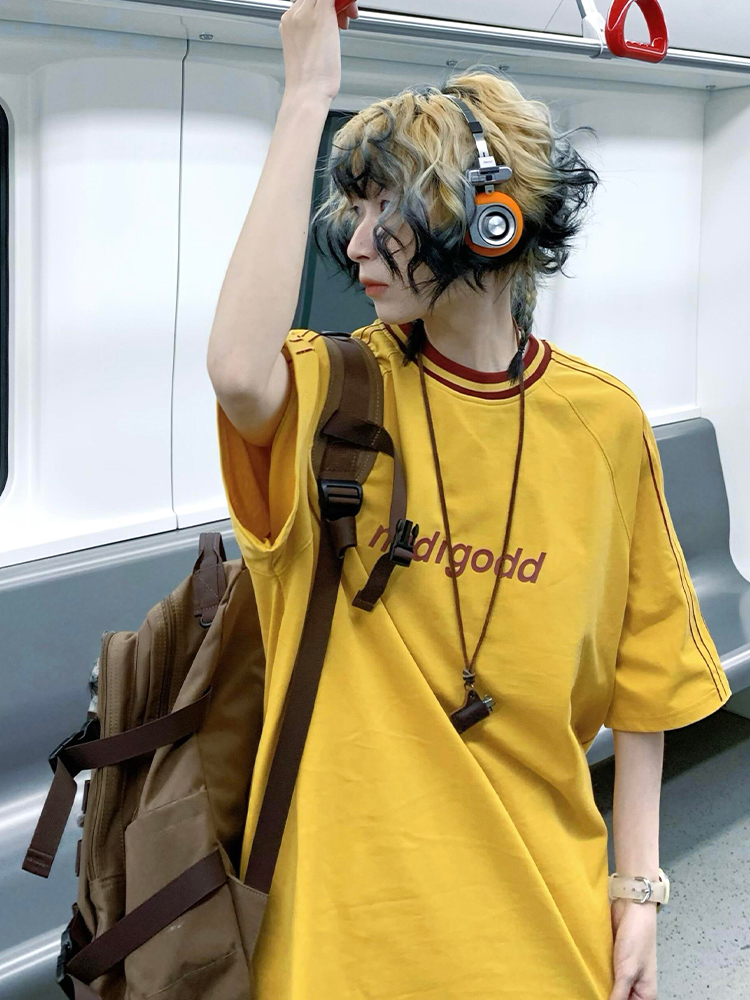 Japanese-Style Loose Short Sleeve Women's Color-Blocking Letter Print Raglan T-Shirt - Casual Summer Top Japanese-Style Loose Short Sleeve Women's Color-Blocking Letter Print Raglan T-Shirt - Casual Summer Top