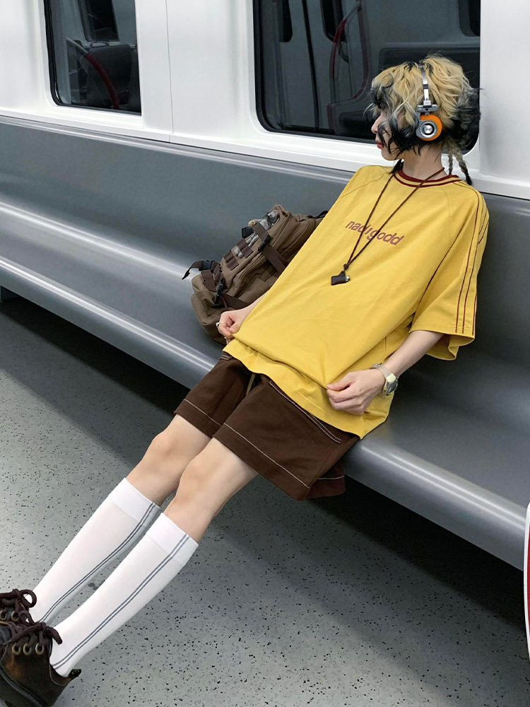 Japanese-Style Loose Short Sleeve Women's Color-Blocking Letter Print Raglan T-Shirt - Casual Summer Top Japanese-Style Loose Short Sleeve Women's Color-Blocking Letter Print Raglan T-Shirt - Casual Summer Top