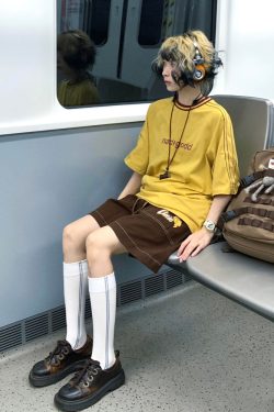 Japanese-Style Loose Short Sleeve Women's Color-Blocking Letter Print Raglan T-Shirt - Casual Summer Top