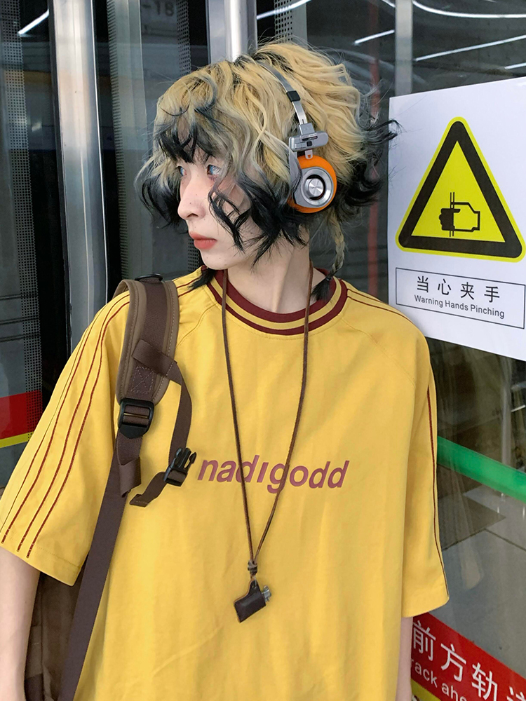 Japanese-Style Loose Short Sleeve Women's Color-Blocking Letter Print Raglan T-Shirt - Casual Summer Top Japanese-Style Loose Short Sleeve Women's Color-Blocking Letter Print Raglan T-Shirt - Casual Summer Top