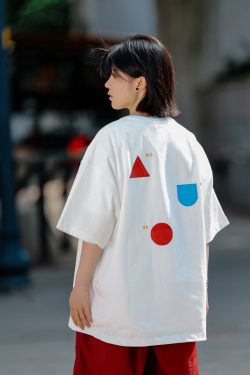 Japanese-Style Minimalist Couple Matching Printed Short-Sleeve T-Shirt for Men - Loose-Fitting Pure Cotton Casual Top