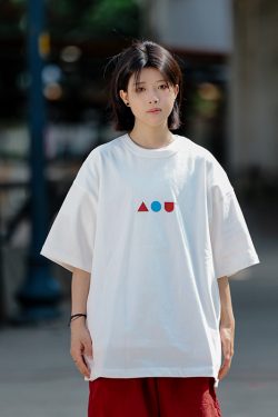 Japanese-Style Minimalist Couple Matching Printed Short-Sleeve T-Shirt for Men - Loose-Fitting Pure Cotton Casual Top