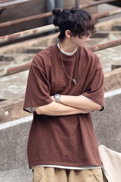 Japanese-Style Minimalist Heavyweight 250g Solid Color Short-Sleeve Men's T-Shirt - Loose Fit, Versatile Pure Cotton, Casual Wear