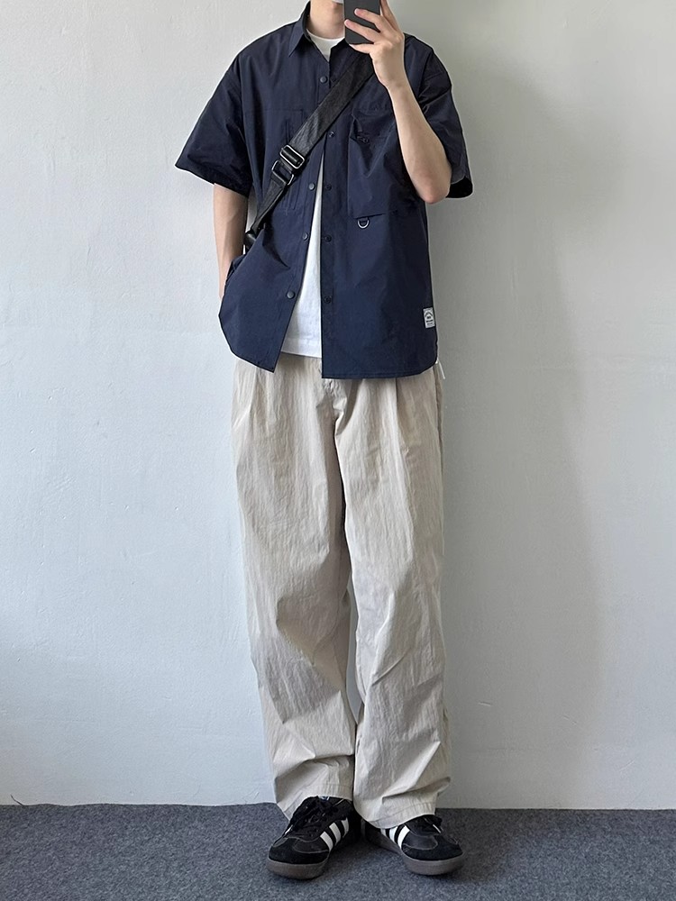 Japanese-Style Multi-Pocket Short Sleeve Shirt for Men and Women - Retro Loose Fit Casual Summer Workwear Japanese-Style Multi-Pocket Short Sleeve Shirt for Men and Women - Retro Loose Fit Casual Summer Workwear