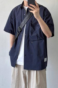 Japanese-Style Multi-Pocket Short Sleeve Shirt for Men and Women - Retro Loose Fit Casual Summer Workwear