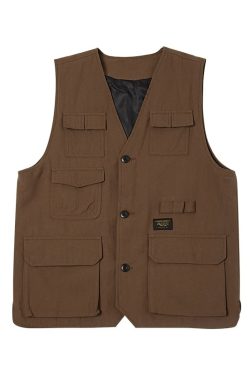 Japanese-Style Multi-Pocket Work Vest for Men - Retro Loose Sleeveless Functional Jacket, Urban Layered Fashion