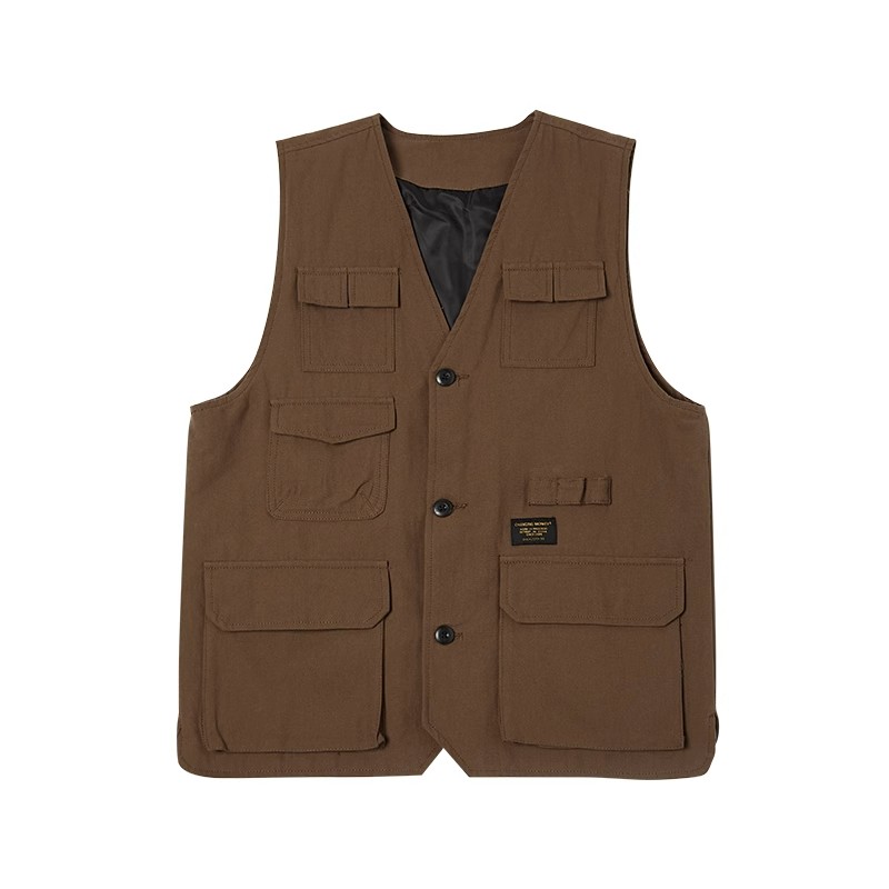 Japanese-Style Multi-Pocket Work Vest for Men - Retro Loose Sleeveless Functional Jacket, Urban Layered Fashion Japanese-Style Multi-Pocket Work Vest for Men - Retro Loose Sleeveless Functional Jacket, Urban Layered Fashion