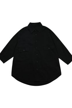 Japanese-Style Oversized Mid-Length Long Sleeve Shirt Jacket for Men - Casual 90s Inspired Fashion