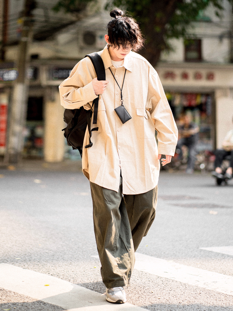 Japanese-Style Oversized Mid-Length Long Sleeve Shirt Jacket for Men - Casual 90s Inspired Fashion Japanese-Style Oversized Mid-Length Long Sleeve Shirt Jacket for Men - Casual 90s Inspired Fashion