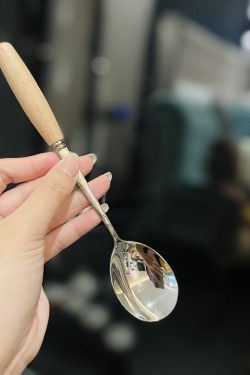 Japanese-Style Portable Wooden Chopsticks and 304 Stainless Steel Spoon Set - Cute Tableware for Cafeteria and Outdoor Dining