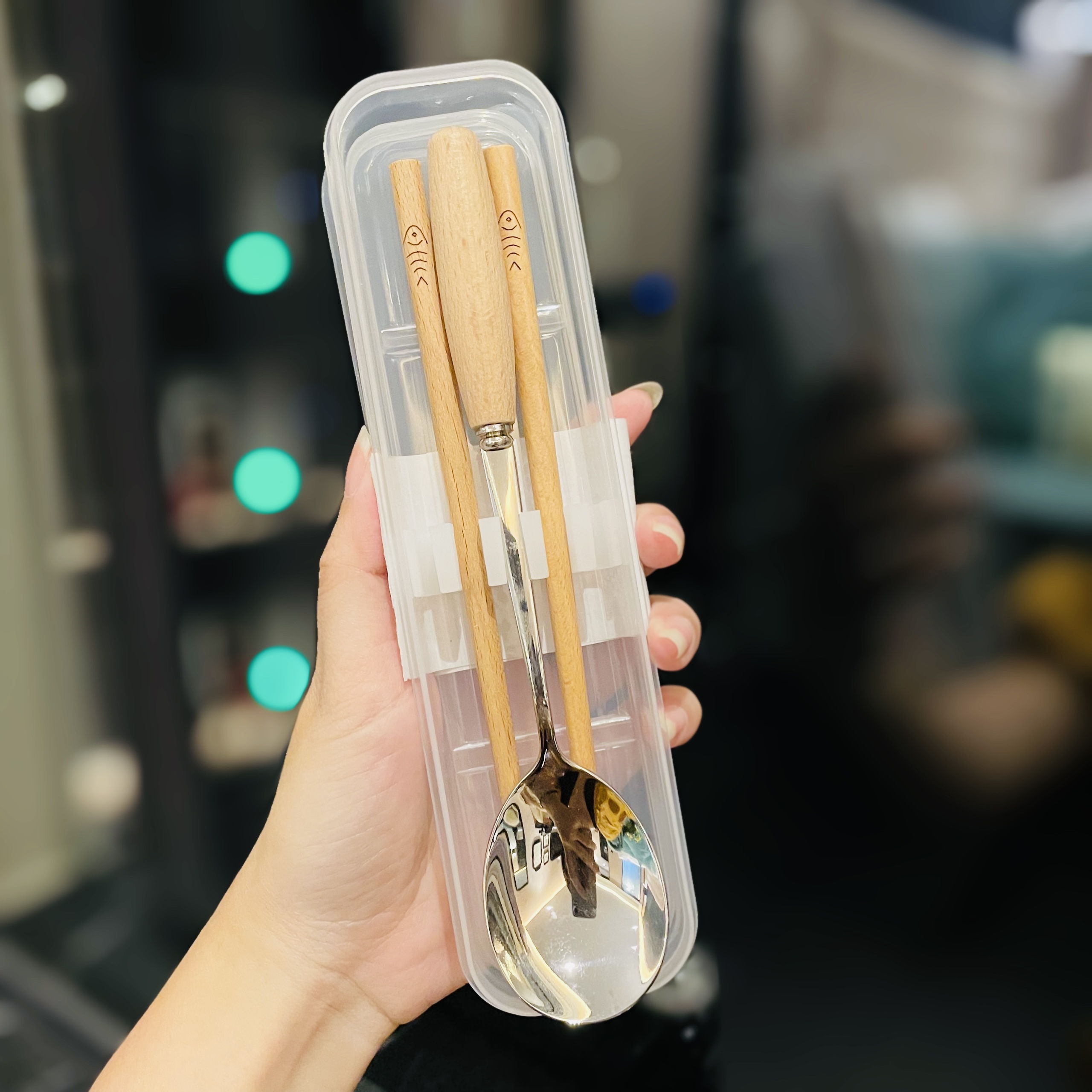 Japanese-Style Portable Wooden Chopsticks and 304 Stainless Steel Spoon Set - Cute Tableware for Cafeteria and Outdoor Dining Japanese-Style Portable Wooden Chopsticks and 304 Stainless Steel Spoon Set - Cute Tableware for Cafeteria and Outdoor Dining