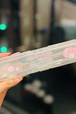 Japanese-Style Portable Wooden Chopsticks and 304 Stainless Steel Spoon Set - Cute Tableware for Cafeteria and Outdoor Dining