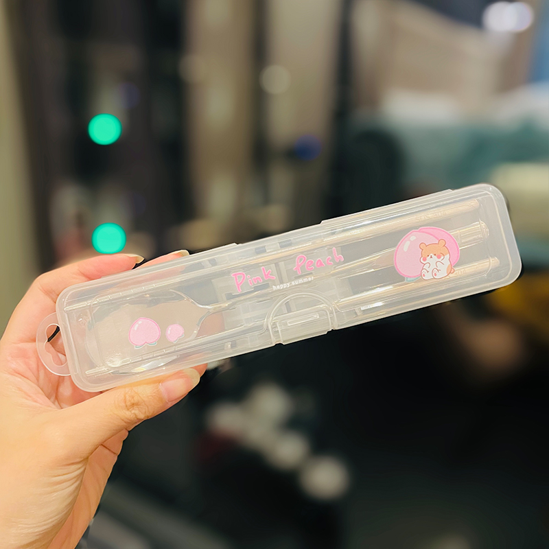 Japanese-Style Portable Wooden Chopsticks and 304 Stainless Steel Spoon Set - Cute Tableware for Cafeteria and Outdoor Dining Japanese-Style Portable Wooden Chopsticks and 304 Stainless Steel Spoon Set - Cute Tableware for Cafeteria and Outdoor Dining