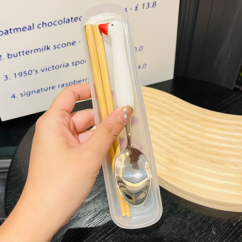 Japanese-Style Portable Wooden Chopsticks and 304 Stainless Steel Spoon Set - Cute Tableware for Cafeteria and Outdoor Dining Japanese-Style Portable Wooden Chopsticks and 304 Stainless Steel Spoon Set - Cute Tableware for Cafeteria and Outdoor Dining