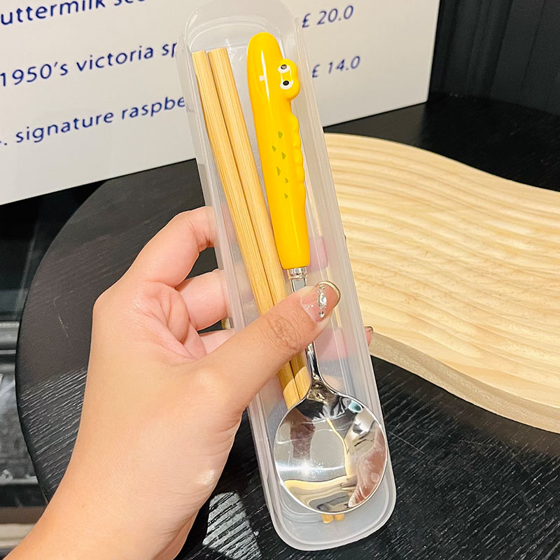 Japanese-Style Portable Wooden Chopsticks and 304 Stainless Steel Spoon Set - Cute Tableware for Cafeteria and Outdoor Dining Japanese-Style Portable Wooden Chopsticks and 304 Stainless Steel Spoon Set - Cute Tableware for Cafeteria and Outdoor Dining