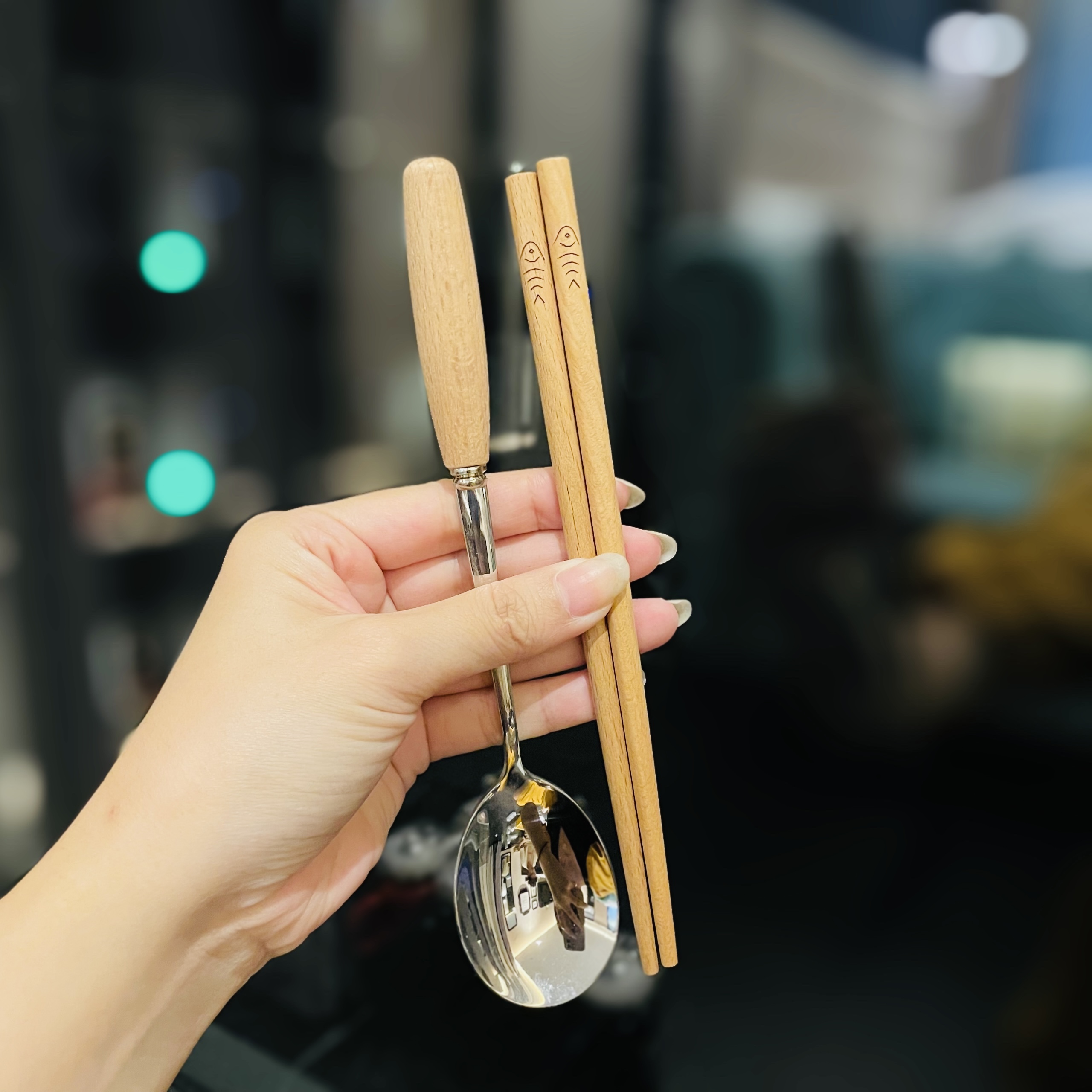 Japanese-Style Portable Wooden Chopsticks and 304 Stainless Steel Spoon Set - Cute Tableware for Cafeteria and Outdoor Dining Japanese-Style Portable Wooden Chopsticks and 304 Stainless Steel Spoon Set - Cute Tableware for Cafeteria and Outdoor Dining