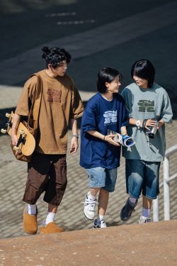 Japanese-Style Printed Short-Sleeve T-Shirt for Men - Casual Loose Round Neck Summer Tee