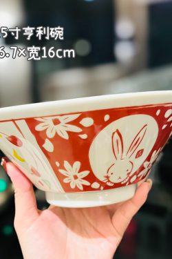 Japanese-Style Rabbit Ceramic Rice Bowl Set - 4.5-Inch Underglaze Ramen Hat Tableware for New Year Gift