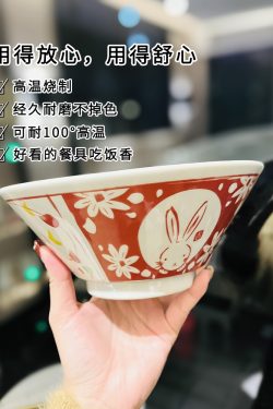 Japanese-Style Rabbit Ceramic Rice Bowl Set - 4.5-Inch Underglaze Ramen Hat Tableware for New Year Gift