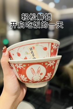 Japanese-Style Rabbit Ceramic Rice Bowl Set - 4.5-Inch Underglaze Ramen Hat Tableware for New Year Gift