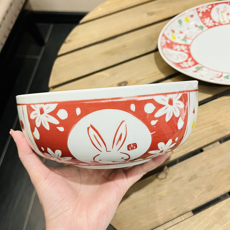 Japanese-Style Rabbit Ceramic Rice Bowl Set - 4.5-Inch Underglaze Ramen Hat Tableware for New Year Gift Japanese-Style Rabbit Ceramic Rice Bowl Set - 4.5-Inch Underglaze Ramen Hat Tableware for New Year Gift