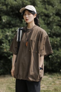 Japanese-Style Retro Cityboy Pocket Short-Sleeve T-Shirt for Men and Women - Summer Loose Casual Half-Sleeve Top