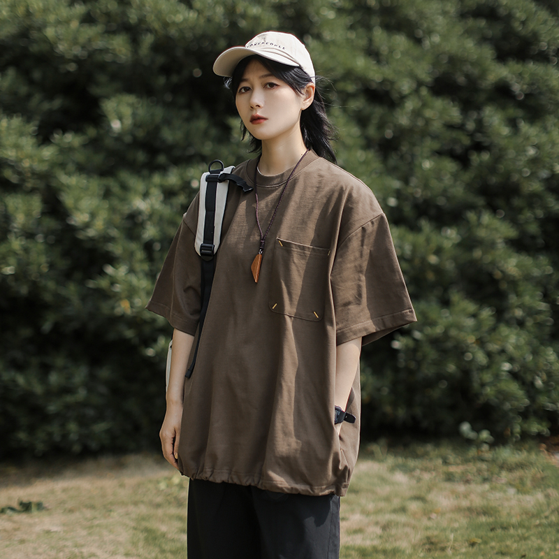 Japanese-Style Retro Cityboy Pocket Short-Sleeve T-Shirt for Men and Women - Summer Loose Casual Half-Sleeve Top Japanese-Style Retro Cityboy Pocket Short-Sleeve T-Shirt for Men and Women - Summer Loose Casual Half-Sleeve Top