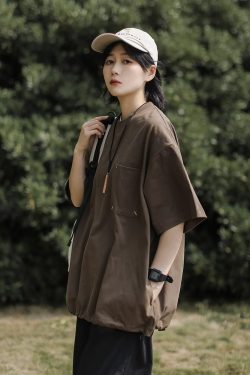 Japanese-Style Retro Cityboy Pocket Short-Sleeve T-Shirt for Men and Women - Summer Loose Casual Half-Sleeve Top