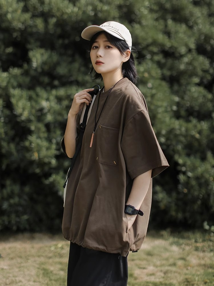 Japanese-Style Retro Cityboy Pocket Short-Sleeve T-Shirt for Men and Women - Summer Loose Casual Half-Sleeve Top Japanese-Style Retro Cityboy Pocket Short-Sleeve T-Shirt for Men and Women - Summer Loose Casual Half-Sleeve Top