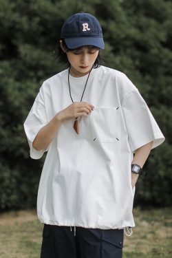 Japanese-Style Retro Cityboy Pocket Short-Sleeve T-Shirt for Men and Women - Summer Loose Casual Half-Sleeve Top