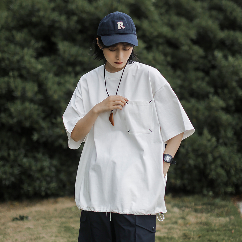 Japanese-Style Retro Cityboy Pocket Short-Sleeve T-Shirt for Men and Women - Summer Loose Casual Half-Sleeve Top Japanese-Style Retro Cityboy Pocket Short-Sleeve T-Shirt for Men and Women - Summer Loose Casual Half-Sleeve Top