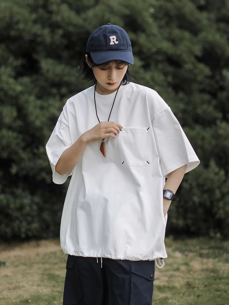 Japanese-Style Retro Cityboy Pocket Short-Sleeve T-Shirt for Men and Women - Summer Loose Casual Half-Sleeve Top Japanese-Style Retro Cityboy Pocket Short-Sleeve T-Shirt for Men and Women - Summer Loose Casual Half-Sleeve Top