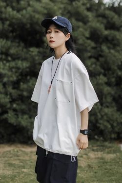 Japanese-Style Retro Cityboy Pocket Short-Sleeve T-Shirt for Men and Women - Summer Loose Casual Half-Sleeve Top